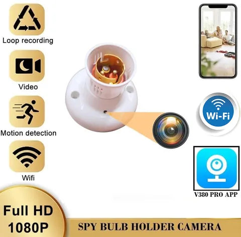 V380 Pro Smart Wi-Fi Bulb Holder Hidden Camera – 1080P HD Wireless Spy Camera with Night Vision & Motion Detection
